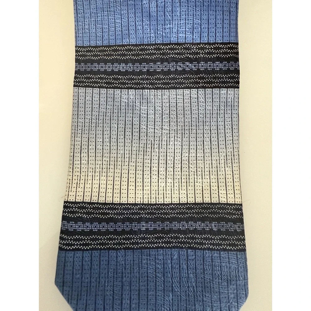 Steven Land 100% Silk Neck Tie Blue Gray‎ Black Striped Wide Handcrafted Korea